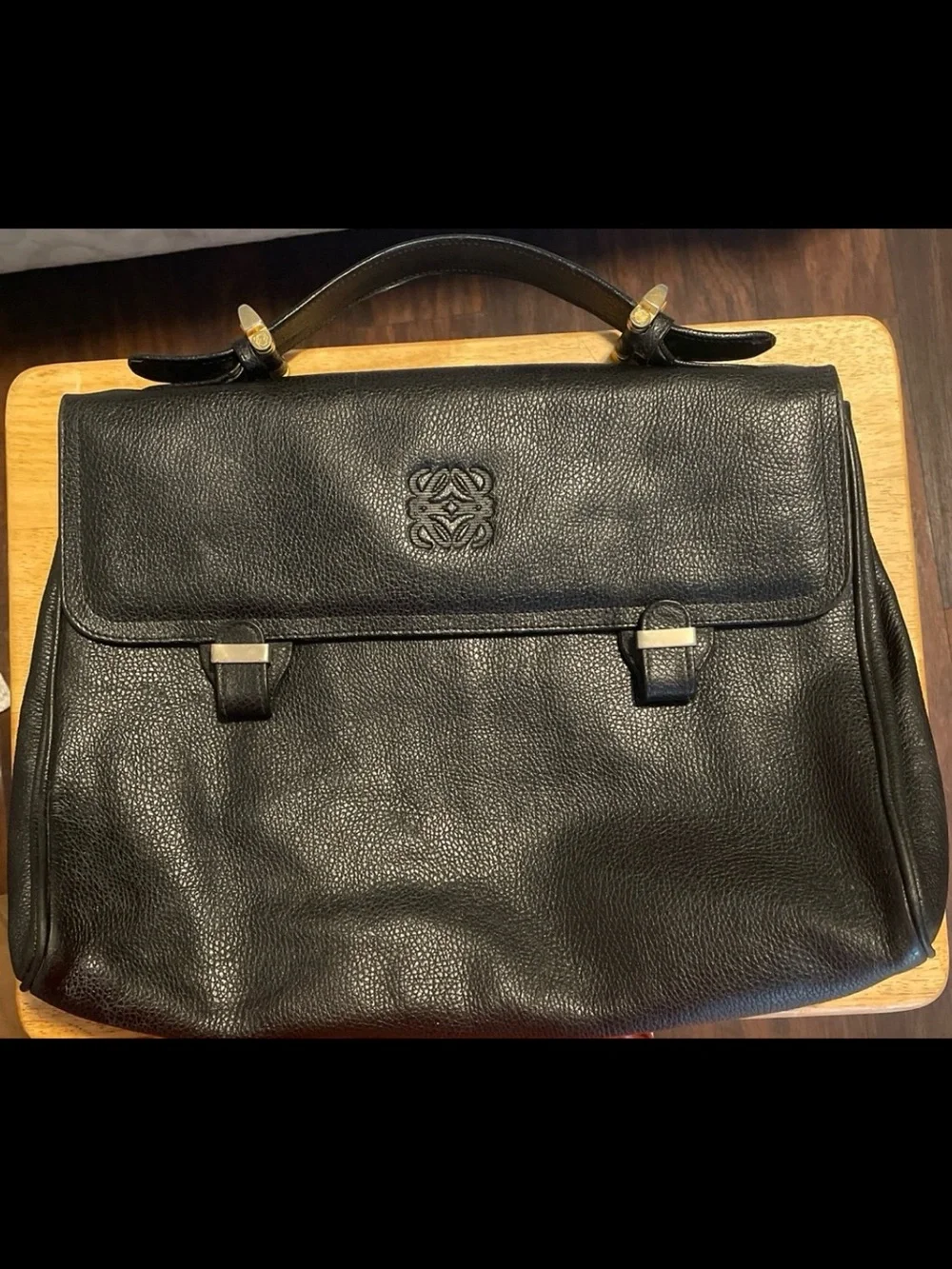 Loewe Black Pebbled Leather Top-Handle Briefcase